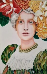 Acrylic Painting, Girl with flowers